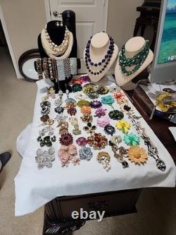 Massive 74pc Estate Jewelry Lot Trifari, Weiss, Murano & Haskell-Style Masterp