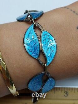 Meka Denmark Sterling Silver Blue Enamel Leaf Bracelet