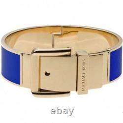 Michael Kors Gold Royal Blue Enamel Hinge Belt Buckle Bangle Bracelet Mkj2872