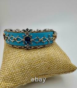 Michael Valitutti Sterling Silver & 18K Gold Blue Topaz Enamel Cuff Bracelet SZ7