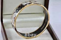 Michaela Frey Wien Vintage Blue Floral Enamel Gold Plated Wide Bangle Bracelet