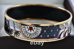 Michaela Frey Wien Vintage Blue Floral Enamel Gold Plated Wide Bangle Bracelet