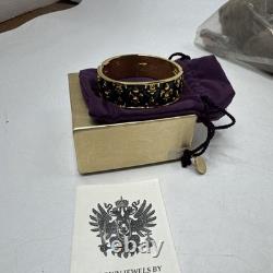 Michaela Von Habsburg Gold Plated Blue Enamel Fleur De Lis Clasp Cuff Bracelet