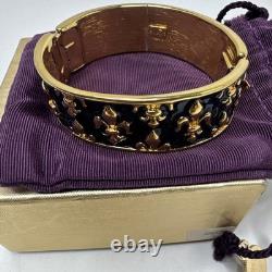 Michaela Von Habsburg Gold Plated Blue Enamel Fleur De Lis Clasp Cuff Bracelet