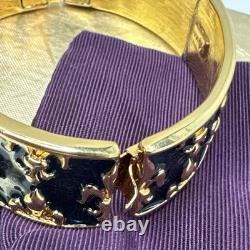 Michaela Von Habsburg Gold Plated Blue Enamel Fleur De Lis Clasp Cuff Bracelet