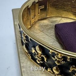 Michaela Von Habsburg Gold Plated Blue Enamel Fleur De Lis Clasp Cuff Bracelet