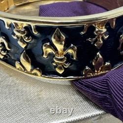 Michaela Von Habsburg Gold Plated Blue Enamel Fleur De Lis Clasp Cuff Bracelet