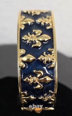 Michaela Von Habsburg MVH Bracelet Blue Enamel Fleur De Lis Gold Tone Wide