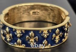 Michaela Von Habsburg MVH Bracelet Blue Enamel Fleur De Lis Gold Tone Wide