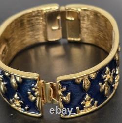 Michaela Von Habsburg MVH Bracelet Blue Enamel Fleur De Lis Gold Tone Wide