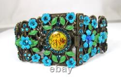 Michal Negrin Blue Enamel Flower Cherub Crystal Bracelet