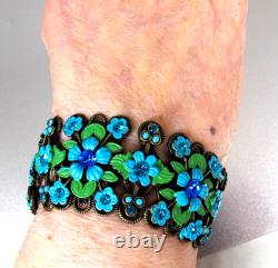 Michal Negrin Blue Enamel Flower Cherub Crystal Bracelet