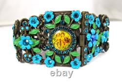 Michal Negrin Blue Enamel Flower Cherub Crystal Bracelet