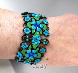 Michal Negrin Blue Enamel Flower Cherub Crystal Bracelet