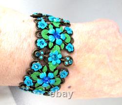 Michal Negrin Blue Enamel Flower Cherub Crystal Bracelet