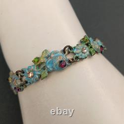 Michal Negrin Bracelet Enamel Blue Green Pastel Floral Shabby Romantic Fairycore