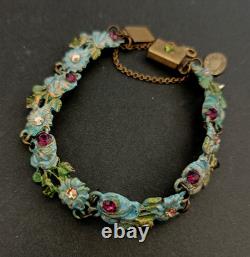 Michal Negrin Bracelet Enamel Blue Green Pastel Floral Shabby Romantic Fairycore