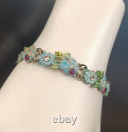 Michal Negrin Bracelet Enamel Blue Green Pastel Floral Shabby Romantic Fairycore