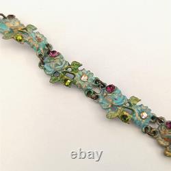 Michal Negrin Bracelet Enamel Blue Green Pastel Floral Shabby Romantic Fairycore