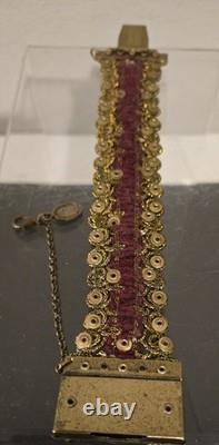 Michal Negrin Rhinestone Enamel Lace Light Blue Flowered Bracelet Handmade EUC