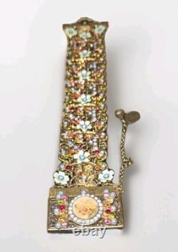 Michal Negrin Rhinestone Enamel Lace Light Blue Flowered Bracelet Handmade EUC
