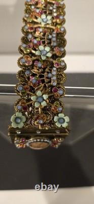 Michal Negrin Rhinestone Enamel Lace Light Blue Flowered Bracelet Handmade EUC