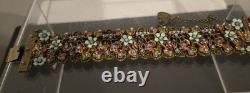 Michal Negrin Rhinestone Enamel Lace Light Blue Flowered Bracelet Handmade EUC