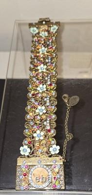 Michal Negrin Rhinestone Enamel Lace Light Blue Flowered Bracelet Handmade EUC