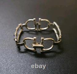 Mid-Century Horsebit 800 Silver Blue Enamel Bracelet