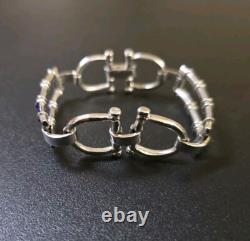 Mid-Century Horsebit 800 Silver Blue Enamel Bracelet