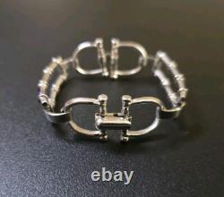 Mid-Century Horsebit 800 Silver Blue Enamel Bracelet