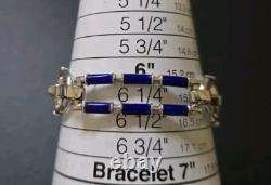 Mid-Century Horsebit 800 Silver Blue Enamel Bracelet