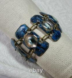 Mid-Century Modernist Blue Enamel Bracelet Eames Era Copper c1960 Great