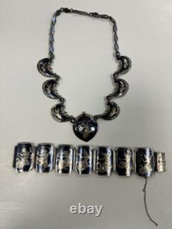 Midnight Blue Black Enamel Sterling Silver Siam Necklace Bracelet Set