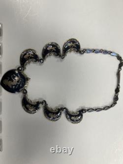 Midnight Blue Black Enamel Sterling Silver Siam Necklace Bracelet Set