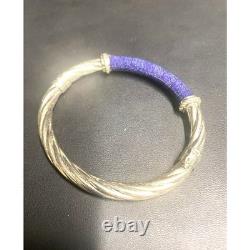 Milor Italy 925 Sterling Silver Blue Guilloche Enamel Bangle Bracelet Sky