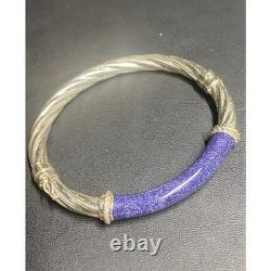 Milor Italy 925 Sterling Silver Blue Guilloche Enamel Bangle Bracelet Sky