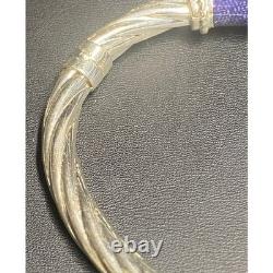 Milor Italy 925 Sterling Silver Blue Guilloche Enamel Bangle Bracelet Sky