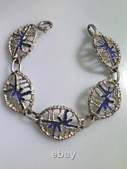 Modernist Abstract 800 Silver Cobalt Blue Enamel Bracelet