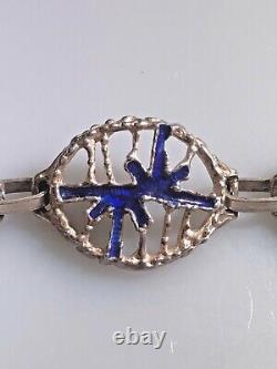 Modernist Abstract 800 Silver Cobalt Blue Enamel Bracelet