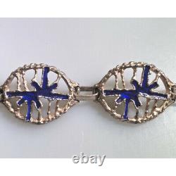 Modernist Abstract 800 Silver Cobalt Blue Enamel Bracelet Sky