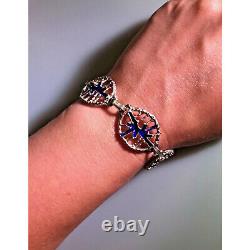 Modernist Abstract 800 Silver Cobalt Blue Enamel Bracelet Sky