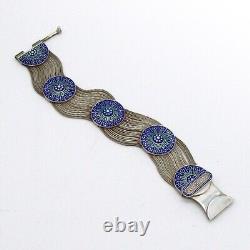 Multi Chain Bracelet Sterling Silver Blue Green Enamel Links