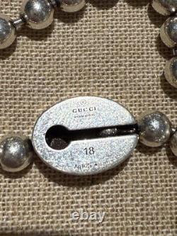 NEW GUCCI Sterling Silver Enamel G Bead Bracelet Blue SZ 18.925