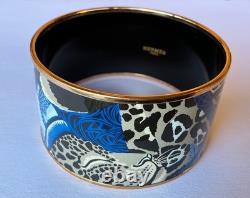 NEW HERMES Enamel GM 70 XL Wide JAGUAR QUETZAL Bangle Gold HW Black Tan Blue NWT