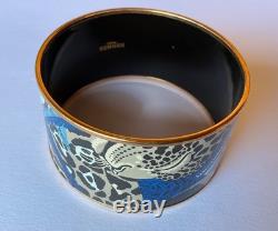 NEW HERMES Enamel GM 70 XL Wide JAGUAR QUETZAL Bangle Gold HW Black Tan Blue NWT