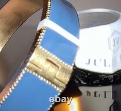 NEW Julie Vos Enamel Hinge Bangle Bracelet Soft Blue 24k Gold Plated Luxury NWT