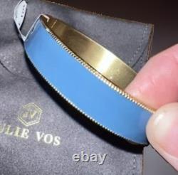 NEW Julie Vos Enamel Hinge Bangle Bracelet Soft Blue 24k Gold Plated Luxury NWT