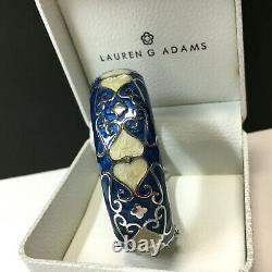 NEW Lauren G. Adams Navy Blue & Cream Enamel Hearts Wide BANGLE BRACELET XX181ZW