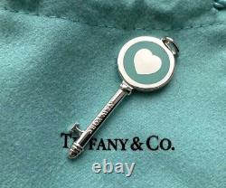 NEW Tiffany & Co Blue Enamel Heart Key Charm Pendant 4 Necklace & Bracelet 925